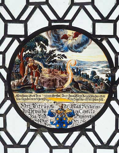 Sacrifice of Isaac, seventeenth century Swiss roundel, Wragby Church, West Yorkshire, England