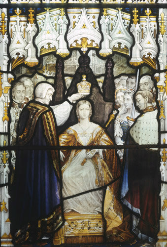 Coronation of Queen Victoria, commemorative window, Great Malvern Priory, Worcestershire