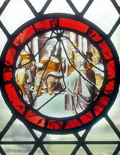 Susannah being accused by the old men who spied on her, fifteenth century Dutch roundel, St Mary