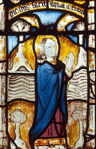 God divides the water from the land, Creation window, sixteenth century, Church of St Neot, Cornwall, England