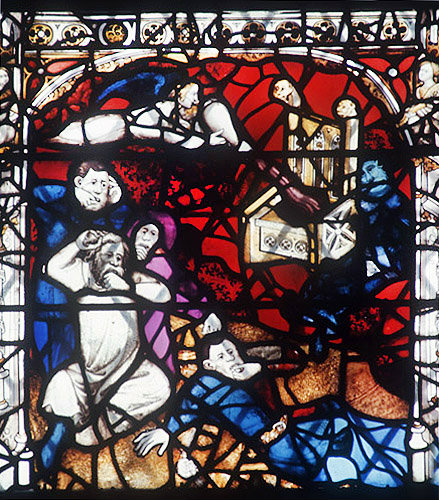 The fifth vial, Book of Revelations, 1405-1408, Great East window,  York Minster, Yorshire, England
