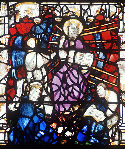 God holding the Book and being worshipped, Book of Revelations, 1405-1408, York Minster, Great East window, Yorkshire, England