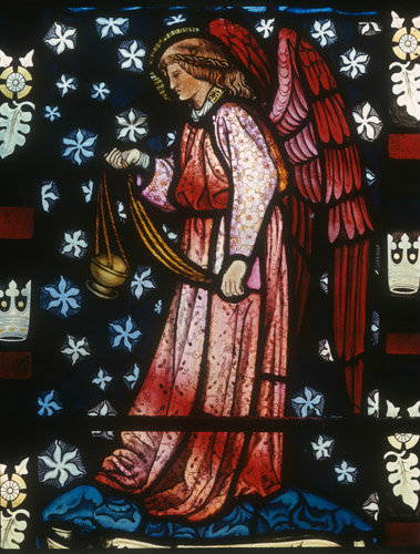 Censing angel, designed by William Morris, 1882, Church of St Peter and St Paul, Cattistock, Dorset, England