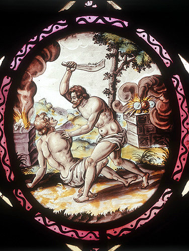 Cain slaying Abel with the jawbone of an ass, seventeenth century Netherlandish oval,  St Mary