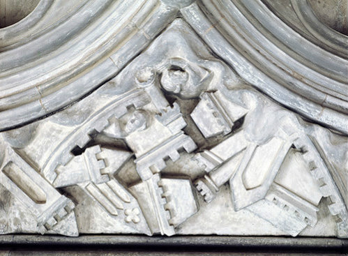 England, Salisbury Cathedral, relief no 23 in the Chapter House depicting Sodom and Gomorrah