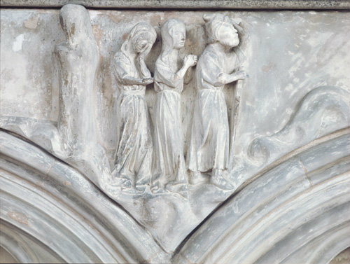 The escape of Lot, Salisbury Cathedral Chapter House medieval stone relief