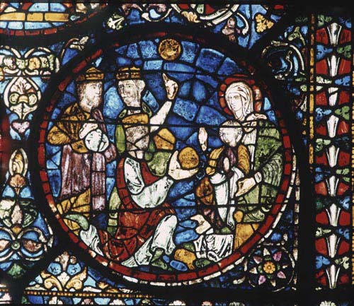 Adoration of the Magi, 13th century stained glass, Canterbury Cathedral, Kent, England, Great Britain