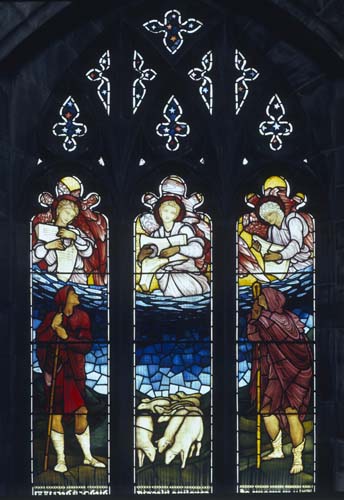 Annunciation to the Shepherds 1881 memorial window by Edward Burne-Jones, Church of All Hallows, Allerton, Liverpool, England, Great Britain