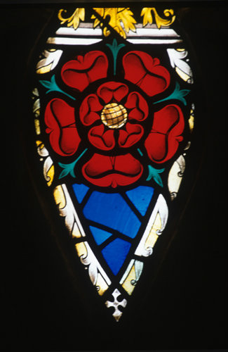 Tudor rose, 20th century, detail from tracery of window in Exeter Cathedral,