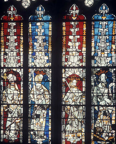 Four kings from 1350 Crecy window, Gloucester Cathedral, Gloucestershire, England