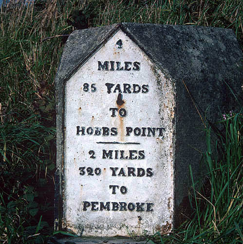 Old milestone on the A4075 near Pembroke, Dyfed, Wales