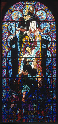 Salvation window by Bossanyi,  20th century stained glass, Canterbury Cathedral, Kent, England, Great Britain