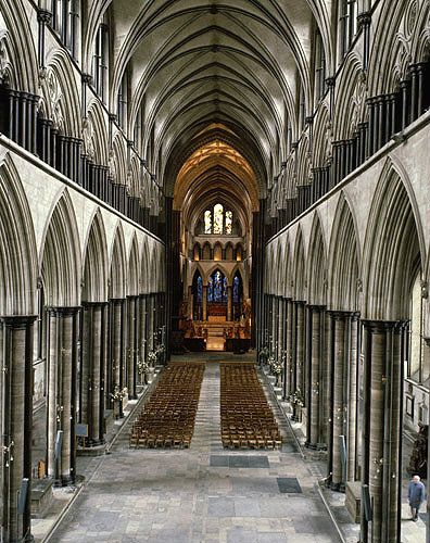 England, Salisbury Cathedral, the Nave and Choir from the West End