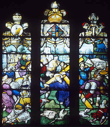 Christ carrying the Cross, detail from sixteenth century window, The Vyne, Basingstoke, Hampshire, England
