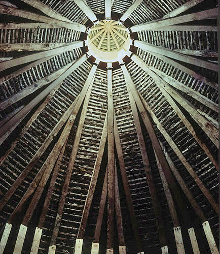 Roof of stone dovecot, or dovecote, Interior timber work, Minster Lovell, Oxfordshire, England
