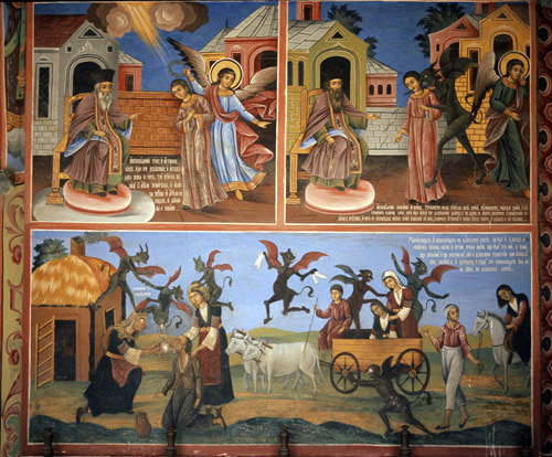 Mural of witches and devils 19th century,  Rila Monastery,  Bulgaria