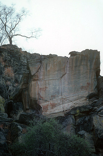 Botswana Tsodilo Hills rock face and paintings, a sacred place of the Bushmen