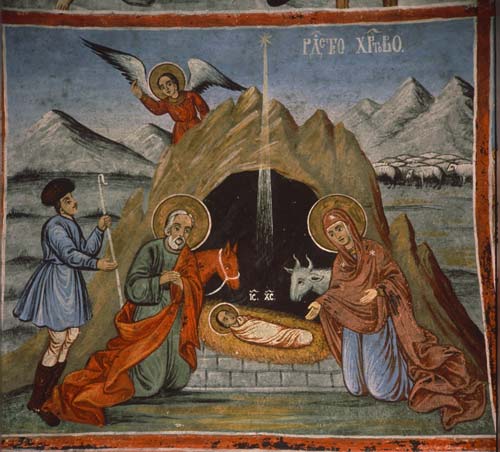 Nativity, 16th century wall painting, Bellieu Church, Samakov, Bulgaria