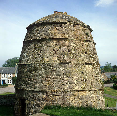 Dovecot or dovecote, seventeenth century, originally used for keeping pigeons for meat, in grounds of Dirleton Castle, East Lothian, Scotland