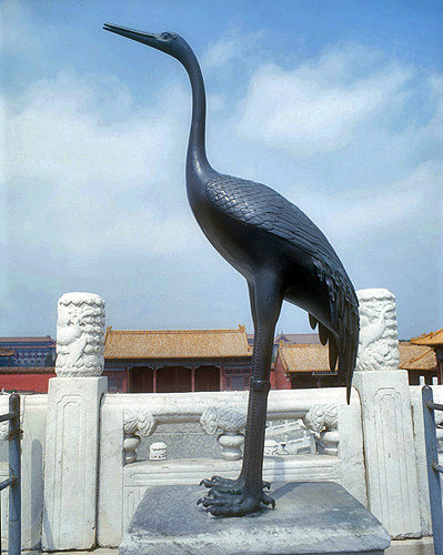 Bronze crane outside the Hall of Supreme Harmony (Taihe dian), Imperial Palace, Beijing, China