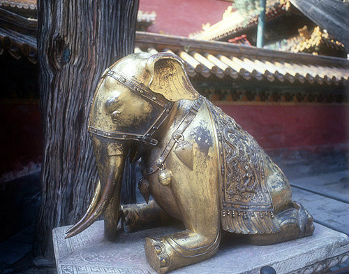 Gilded bronze elephant at the Gate of Inherited Glory, Imperial Gardens, Imperial Palace, Beijing, China