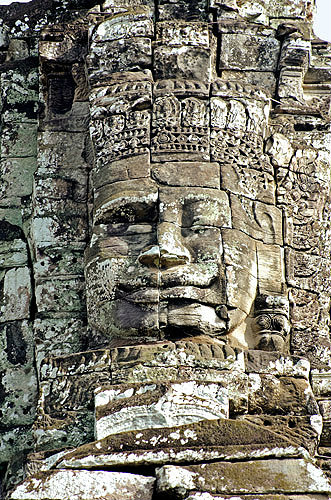 Gopura with carved face on west side, Bayon temple, Angkor Thom, completed late twelfth century by Jayavarman VII, Cambodia