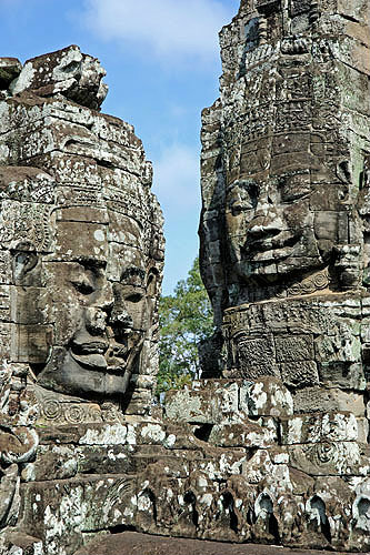 Gopura (tower) with carved faces, in second enclosure on north, Bayon temple, Angkor Thom, late twelfth century, Cambodia
