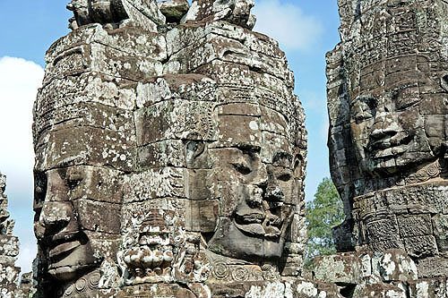 Gopura (tower) with carved faces, in second enclosure on north, Bayon temple, Angkor Thom, late twelfth century, Cambodia