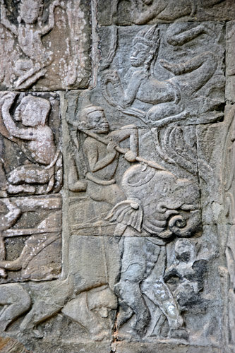 Relief carving on second enclosure wall, Bayon temple, Angkor Thom, completed late twelfth century, Cambodia