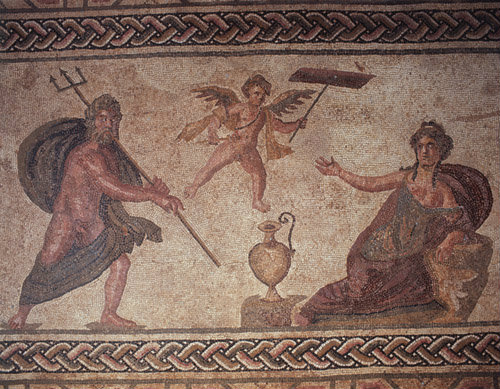 Paphos Cyprus Poseidon Eros and Amymone a mosaic in a Roman Villa dating from the 3rd century AD