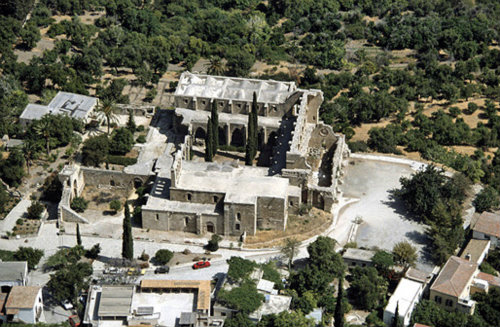 Bellapais Abbey, aerial view from south, Northern Cyprus