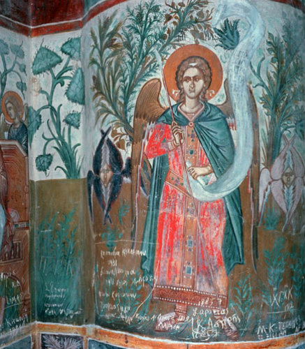 Archangel Michael north east pillar 15th century  Antiphonitis Church Northern Cyprus