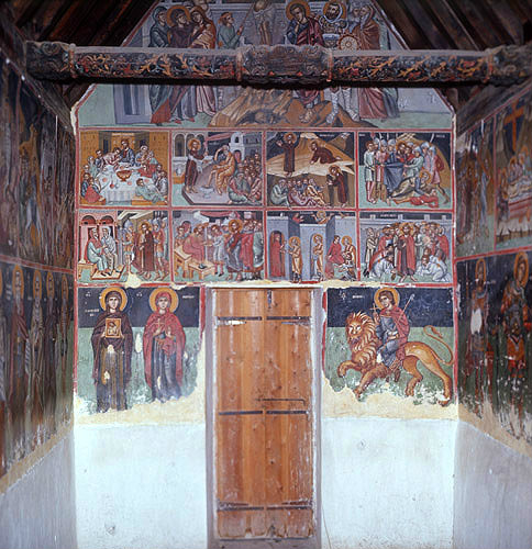 Cyprus, Paleochorio, the Church of the Saviour, murals on the wall at the west end dating from the 15th century
