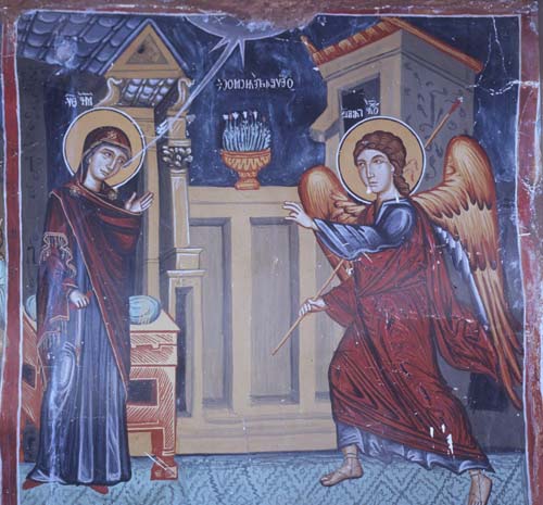 Annunciation, Church of Archangel Michael, Agios Sozomenos, Galata, Cyprus painting by Symeon Axenti, 16th century