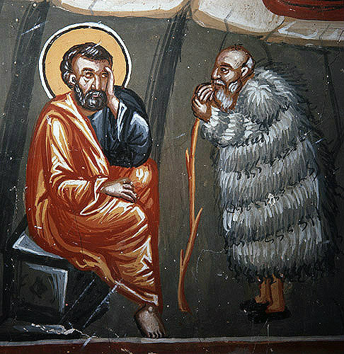 Cyprus, Galata, Church of Archangel Michael, Joseph and one of the shepherds, detail from the Nativity
