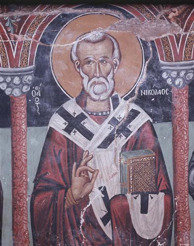St Nicholas,16th century wall painting, Church of Archangel Michael, Galata, Cyprus