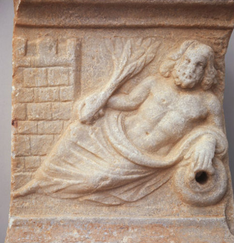 Paphos Cyprus Roman relief of the River God reclining by city walls