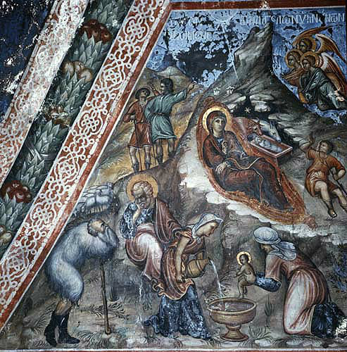 Cyprus, Kalopanayiotis, Latin Chapel in the Monastery Church of St John Lampadistis, the Nativity, 16th century wall painting