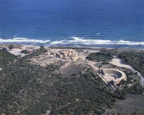 Gymnasium and theatre from the west, aerial view, Salamis, Kibris, Cyprus