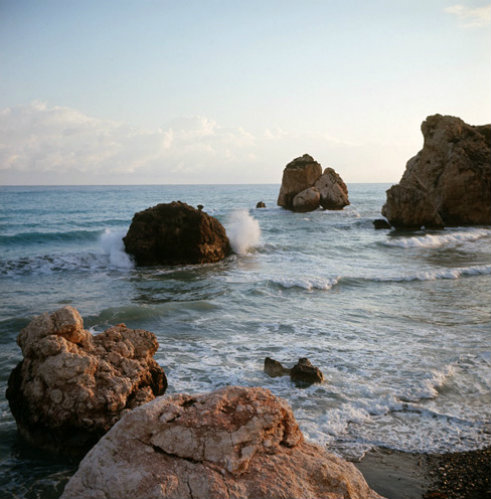 Paphos Cyprus Aphrodites Rock in the bay where legend says the Goddess rose from the water