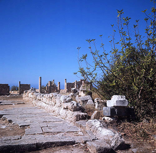 Sanctuary of Apollo, view south towards portico, Kourion (Curium) , ancient Greek city state dating from twelfth century BC, Cyprus