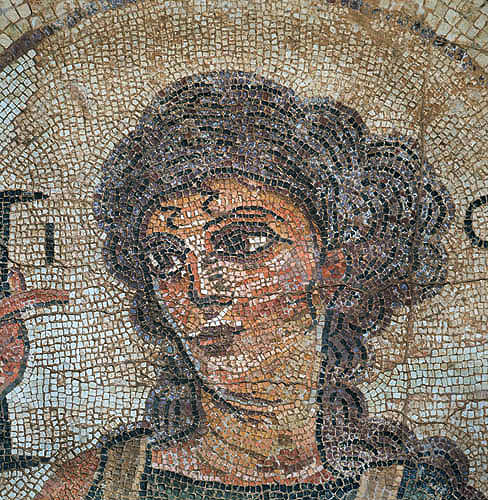 Ktisis, personification of Creation, detail of fifth century mosaic floor in Roman baths, Curium, Cyprus