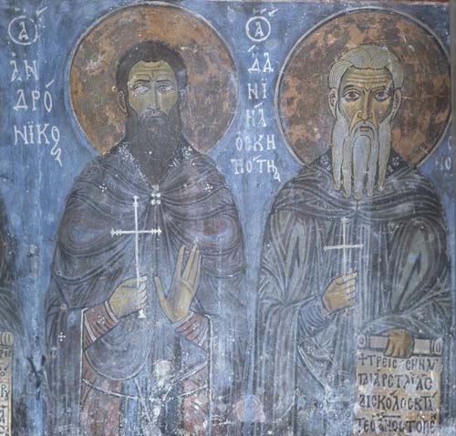 St Andronicus and St Daniel, 12th century wall painting, Monastery Church of St Neophytos, Cyprus