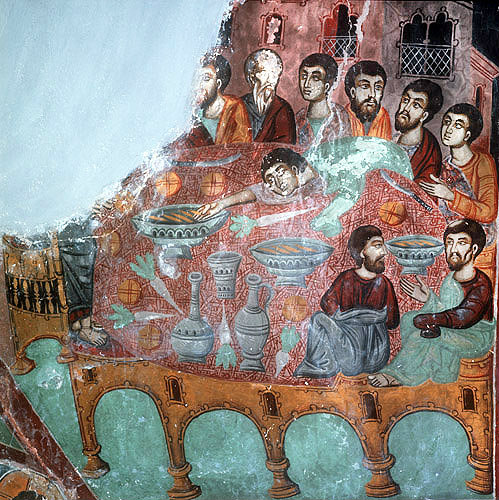 Last Supper, wall painting,  twelfth century,  St Neophytos Monastery, Paphos,  Cyprus
