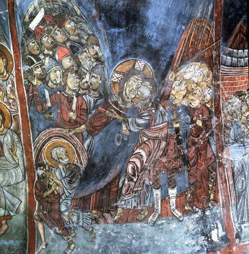 Cyprus, St Neophytos Monastery mural in the cave church on the wall of the nave, the Betrayal 1196 AD