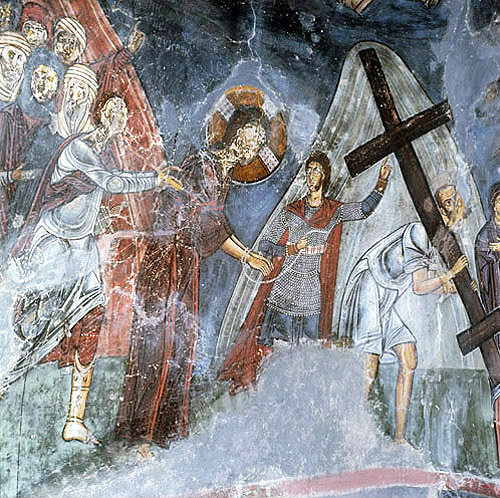 Cyprus, St Neophytos Monastery, the way to Calvary, St Neophytos carrying the cross in place of Simon