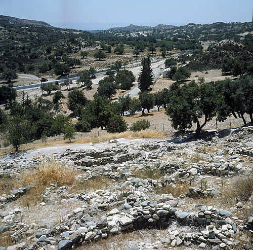 Neolithic settlement, view south across lower sector of 5800-5250 BC site, Khirokitia, Cyprus