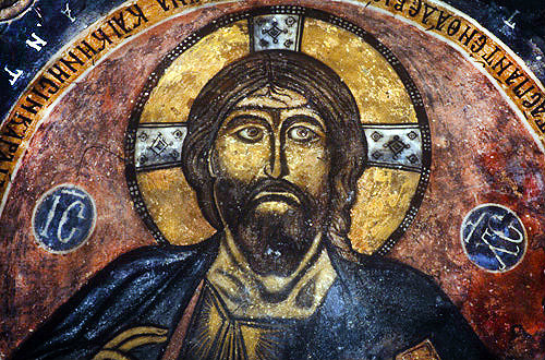 Christ Pantocrator in the dome of the twelfth century Church of Panagia Theotokos, Trikomo, Kibris, Northern Cyprus
