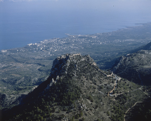 St Hilarion Castle from the south west, aerial view, Kibris, Cyprus