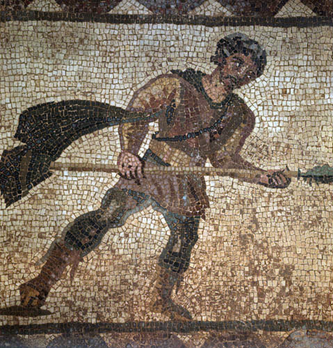 Paphos Cyprus 3rd century AD mosaic of a Boar Hunter on the floor of a Roman Villa